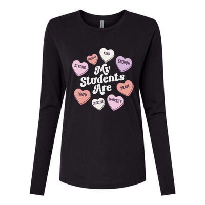 Teacher Valentines Day Positive Affirmations Candy Hearts Womens Cotton Relaxed Long Sleeve T-Shirt