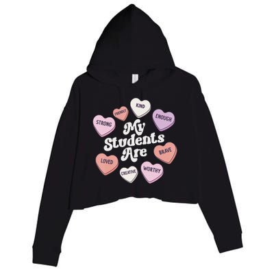 Teacher Valentines Day Positive Affirmations Candy Hearts Crop Fleece Hoodie