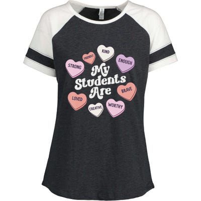 Teacher Valentines Day Positive Affirmations Candy Hearts Enza Ladies Jersey Colorblock Tee