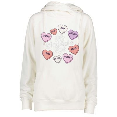 Teacher Valentines Day Positive Affirmations Candy Hearts Womens Funnel Neck Pullover Hood