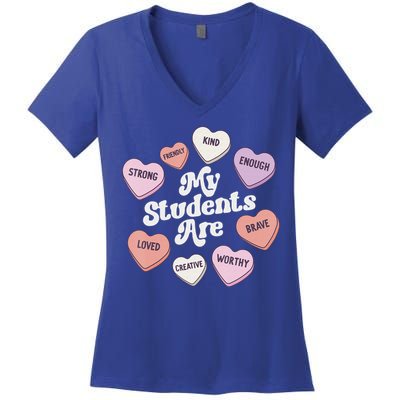 Teacher Valentines Day Positive Affirmations Candy Hearts Women's V-Neck T-Shirt