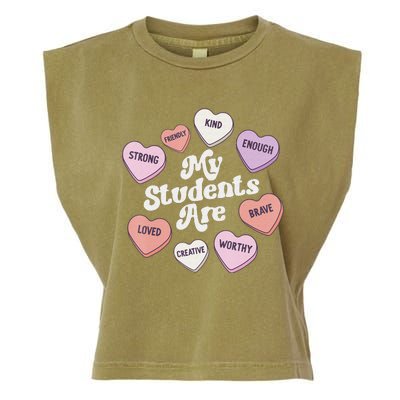 Teacher Valentines Day Positive Affirmations Candy Hearts Garment-Dyed Women's Muscle Tee