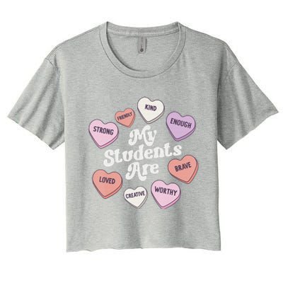 Teacher Valentines Day Positive Affirmations Candy Hearts Women's Crop Top Tee