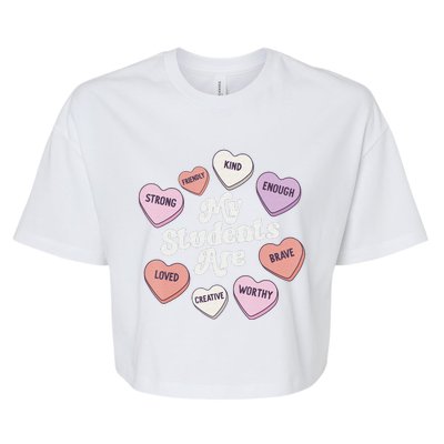 Teacher Valentines Day Positive Affirmations Candy Hearts Bella+Canvas Jersey Crop Tee