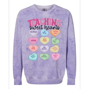 Teacher Valentine Day Retro Teaching Sweethearts Candy Heart Gift Colorblast Crewneck Sweatshirt