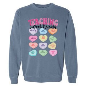 Teacher Valentine Day Retro Teaching Sweethearts Candy Heart Gift Garment-Dyed Sweatshirt