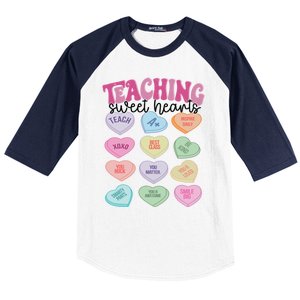 Teacher Valentine Day Retro Teaching Sweethearts Candy Heart Gift Baseball Sleeve Shirt