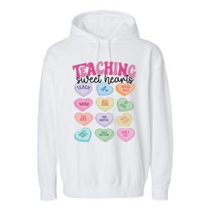 Teacher Valentine Day Retro Teaching Sweethearts Candy Heart Gift Garment-Dyed Fleece Hoodie