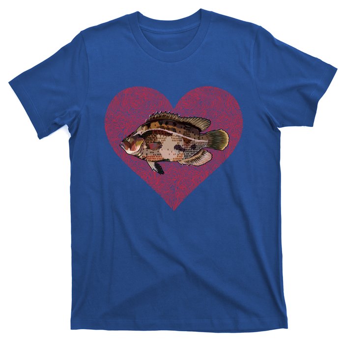 Tripletail Valentines Day Fish Love Fingerprint Cool Gift T-Shirt