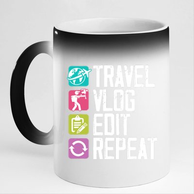 Travel Vlog Edit Vlogger Videographer Video Editor Vlogging 11oz Black Color Changing Mug