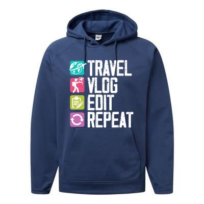 Travel Vlog Edit Vlogger Videographer Video Editor Vlogging Performance Fleece Hoodie