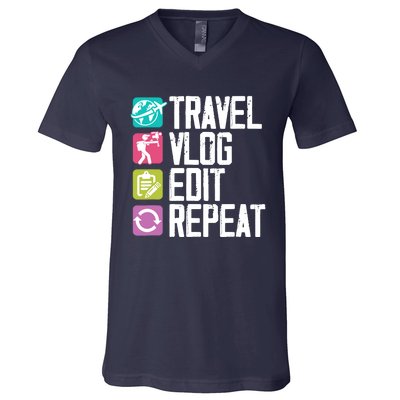 Travel Vlog Edit Vlogger Videographer Video Editor Vlogging V-Neck T-Shirt