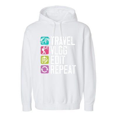 Travel Vlog Edit Vlogger Videographer Video Editor Vlogging Garment-Dyed Fleece Hoodie