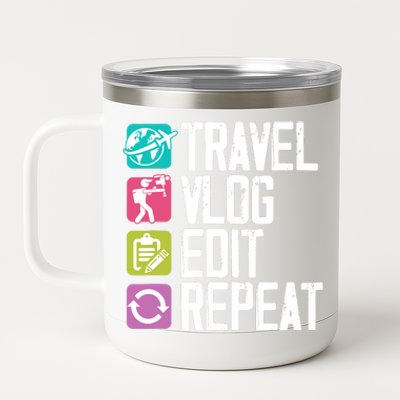 Travel Vlog Edit Vlogger Videographer Video Editor Vlogging 12 oz Stainless Steel Tumbler Cup