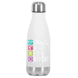 Travel Vlog Edit Vlogger Videographer Video Editor Vlogging Stainless Steel Insulated Water Bottle