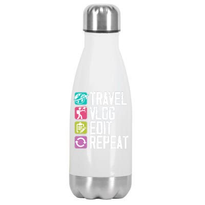 Travel Vlog Edit Vlogger Videographer Video Editor Vlogging Stainless Steel Insulated Water Bottle