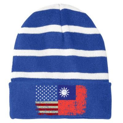 Taiwan Vintage Flag Taiwan Lovers America Taiwanese Pride Gift Striped Beanie with Solid Band