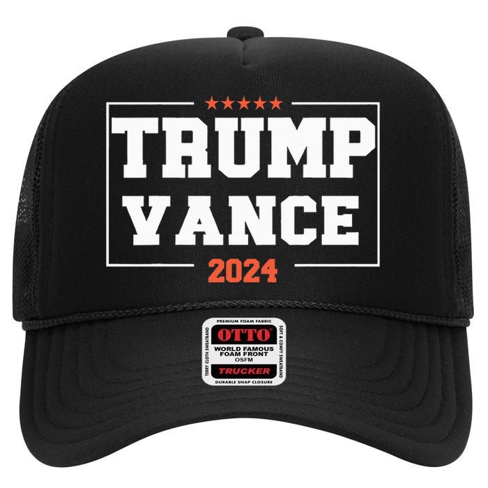 Trump Vance For President 2024 Campaign Us Election High Crown Mesh Back Trucker Hat