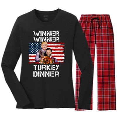 Trump Vance Funny Winner Winner Turkey Dinner Thanksgiving Women's Long Sleeve Flannel Pajama Set 