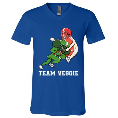 Team Veggie Football Vegetarian Plant Powered Gift V-Neck T-Shirt