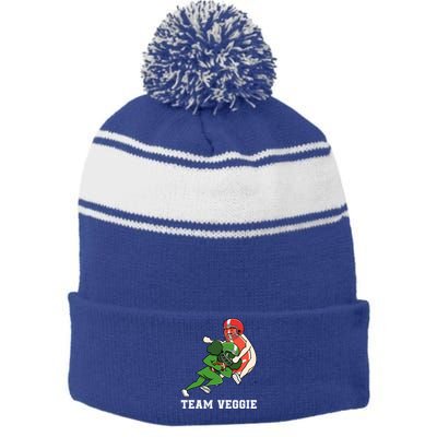 Team Veggie Football Vegetarian Plant Powered Gift Stripe Pom Pom Beanie