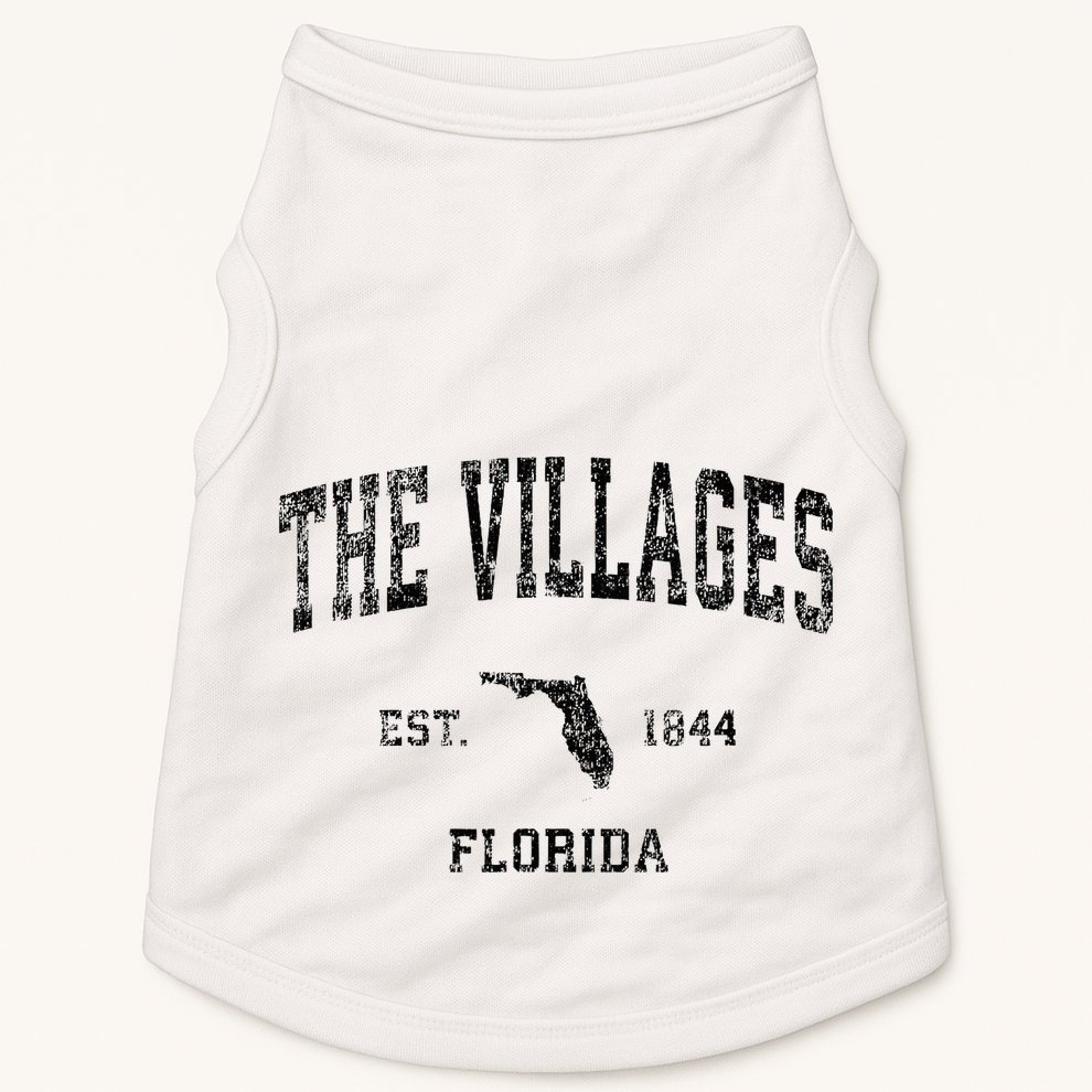 The Villages Florida Fl Vintage Sports Design Black Print Doggie Tank