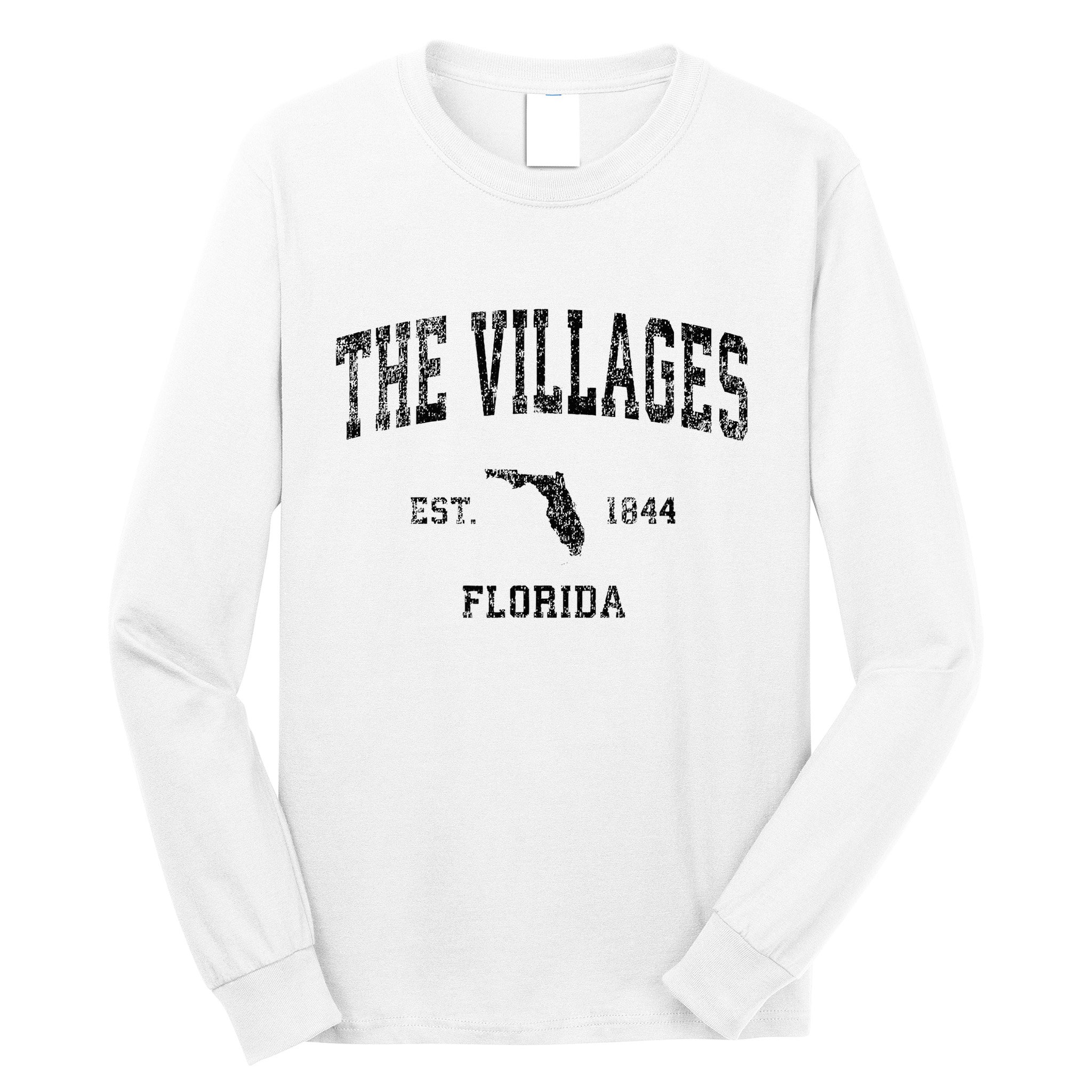 The Villages Florida Fl Vintage Sports Design Black Print Long Sleeve Shirt