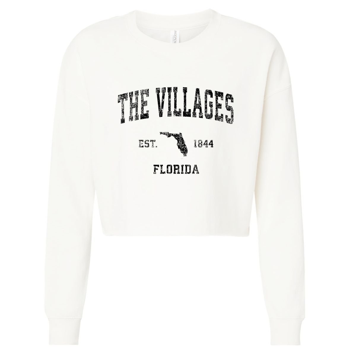 The Villages Florida Fl Vintage Sports Design Black Print Cropped Pullover Crew