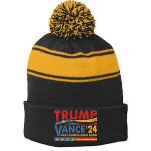 Trump Vance For President 2024 Campaign Us Election Stripe Pom Pom Beanie