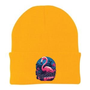 Tropical Vibes Flamingo Retro Palm Tree Knit Cap Winter Beanie