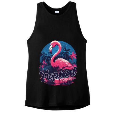 Tropical Vibes Flamingo Retro Palm Tree Ladies PosiCharge Tri-Blend Wicking Tank