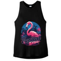 Tropical Vibes Flamingo Retro Palm Tree Ladies PosiCharge Tri-Blend Wicking Tank