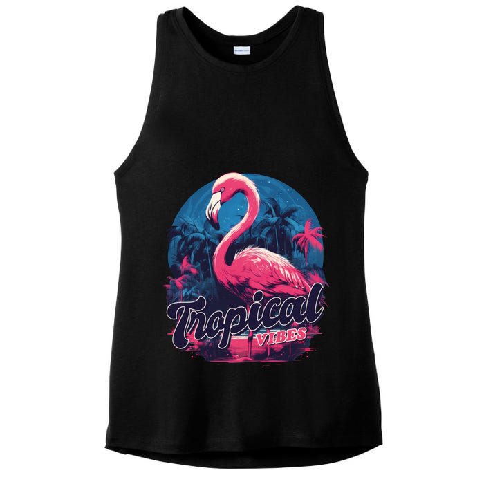 Tropical Vibes Flamingo Retro Palm Tree Ladies PosiCharge Tri-Blend Wicking Tank