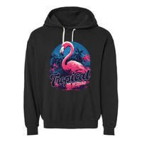 Tropical Vibes Flamingo Retro Palm Tree Garment-Dyed Fleece Hoodie