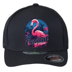 Tropical Vibes Flamingo Retro Palm Tree Flexfit Unipanel Trucker Cap