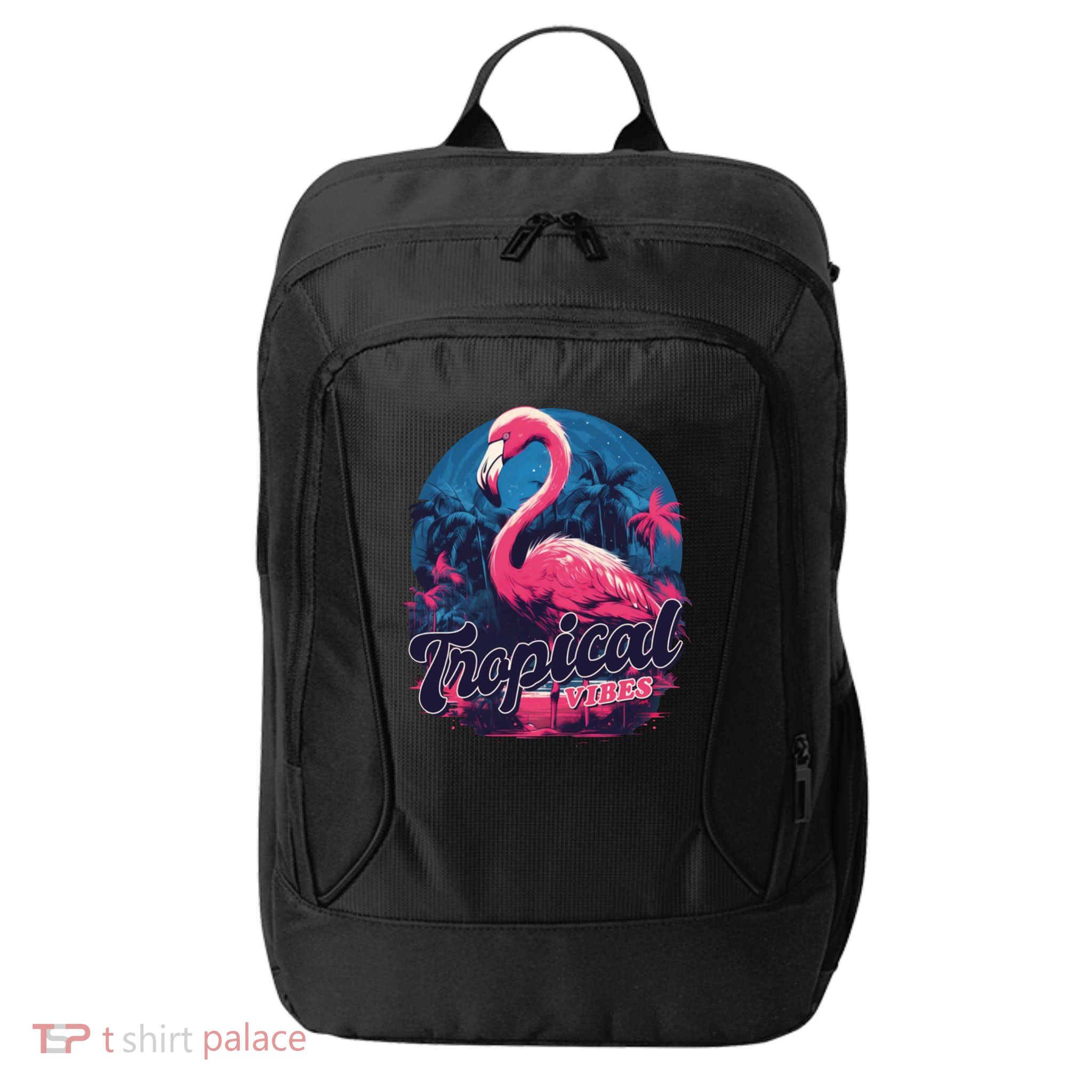 Tropical Vibes Flamingo Retro Palm Tree City Backpack