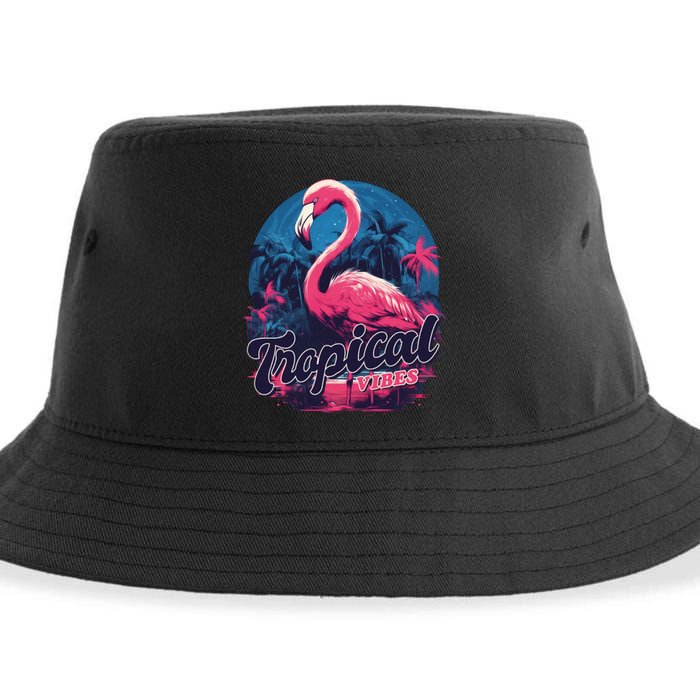 Tropical Vibes Flamingo Retro Palm Tree Sustainable Bucket Hat