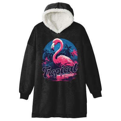 Tropical Vibes Flamingo Retro Palm Tree Hooded Wearable Blanket