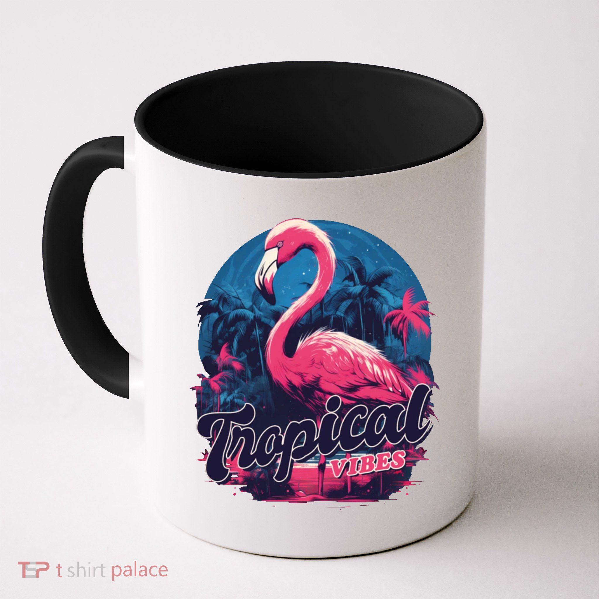 Tropical Vibes Flamingo Retro Palm Tree Mug