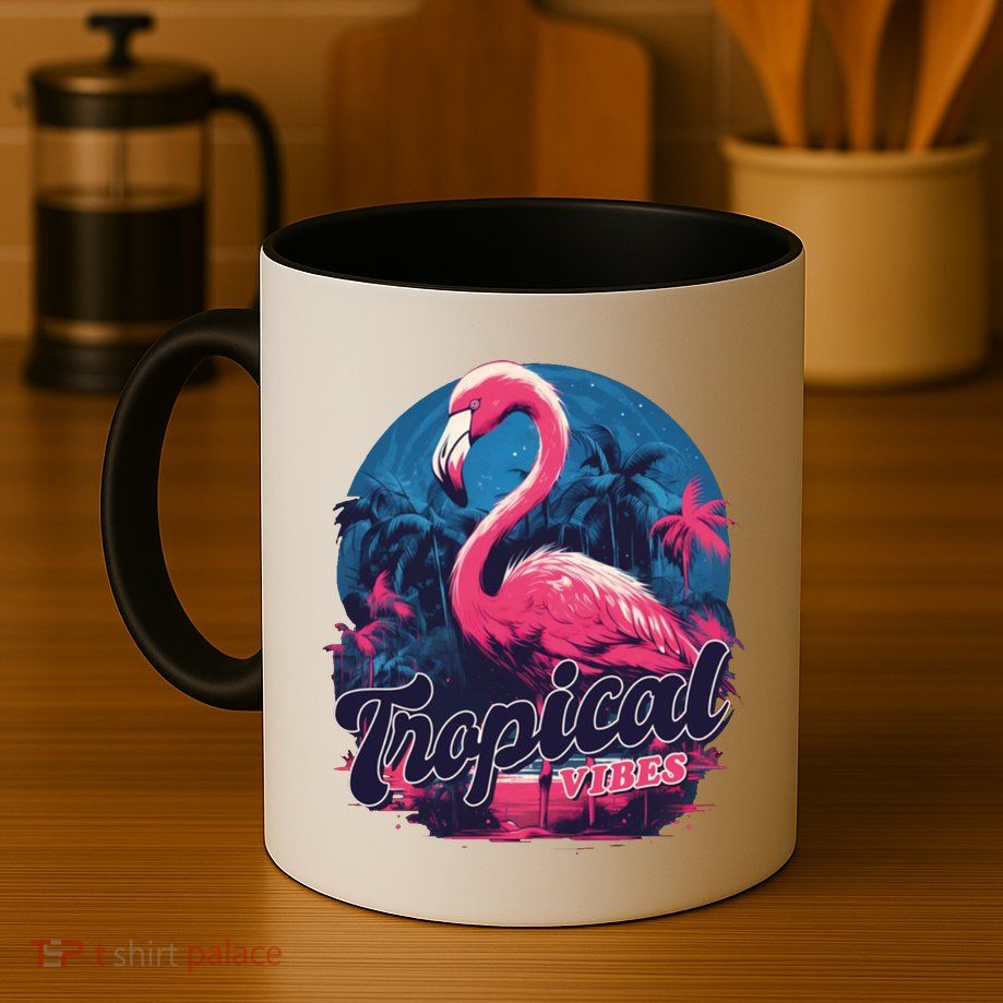 Tropical Vibes Flamingo Retro Palm Tree Mug
