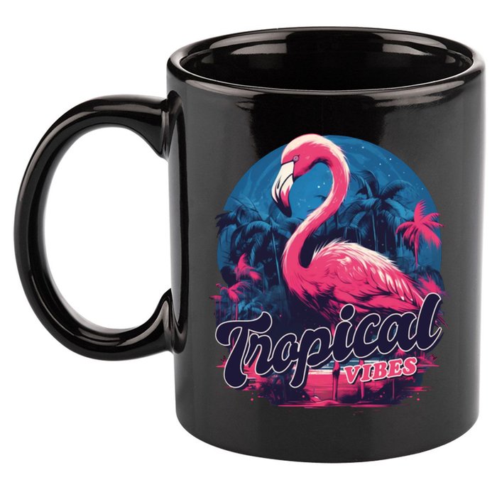 Tropical Vibes Flamingo Retro Palm Tree 11oz C Handle Ceramic Mug