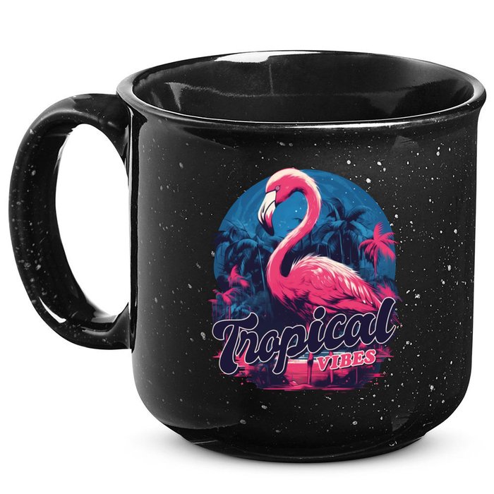 Tropical Vibes Flamingo Retro Palm Tree 15oz Campfire Ceramic Mug