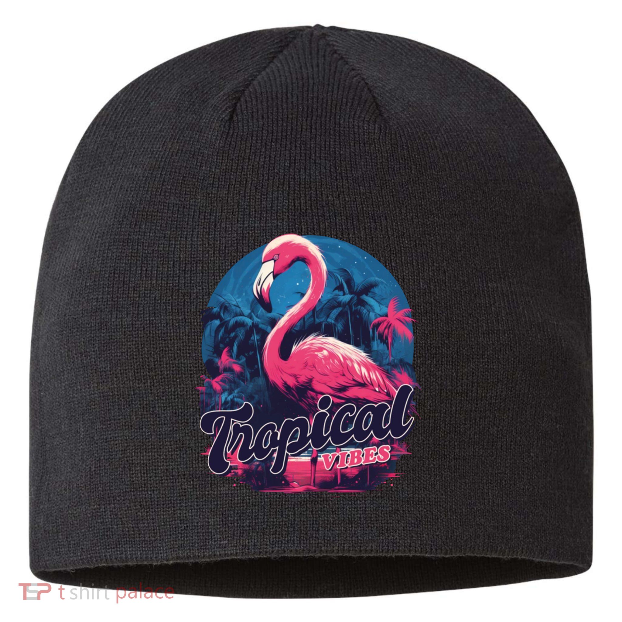Tropical Vibes Flamingo Retro Palm Tree Sustainable Beanie