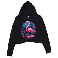 Tropical Vibes Flamingo Retro Palm Tree Crop Fleece Hoodie