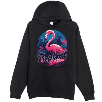 Tropical Vibes Flamingo Retro Palm Tree Premium Pullover Hoodie