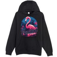 Tropical Vibes Flamingo Retro Palm Tree Premium Pullover Hoodie