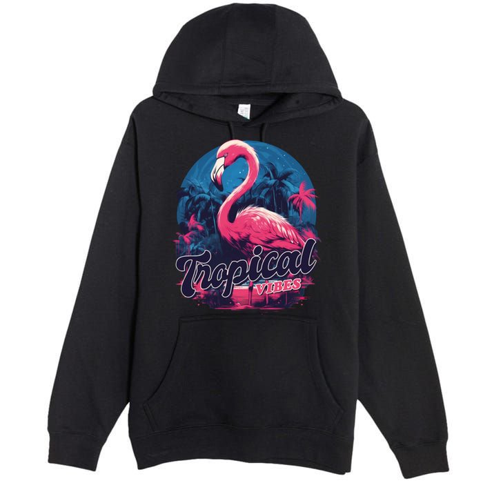Tropical Vibes Flamingo Retro Palm Tree Premium Pullover Hoodie