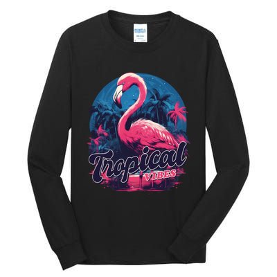 Tropical Vibes Flamingo Retro Palm Tree Tall Long Sleeve T-Shirt