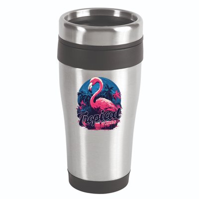 Tropical Vibes Flamingo Retro Palm Tree 16oz Travel Tumbler