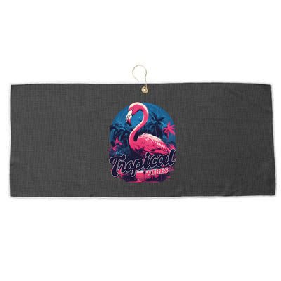 Tropical Vibes Flamingo Retro Palm Tree Large Microfiber Waffle Golf Towel